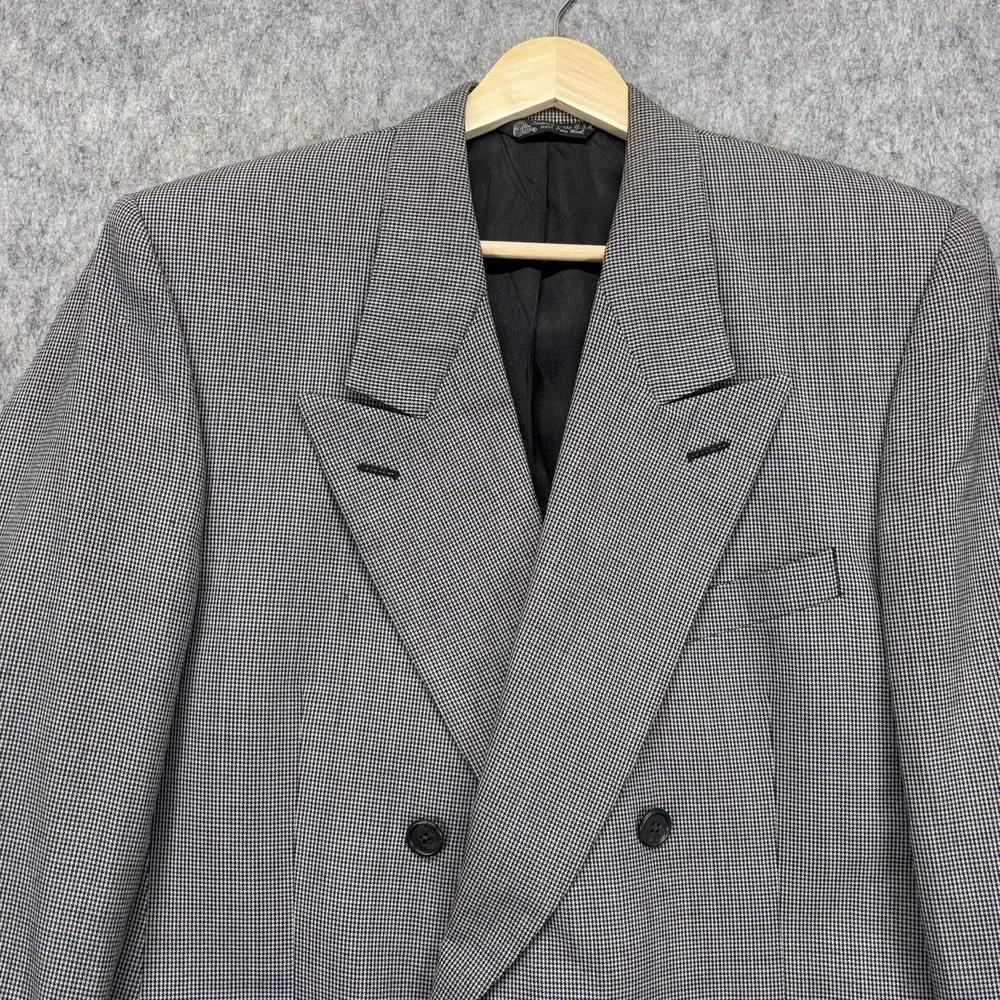 Vintage Christian Dior Double Breasted Blazer 40R Houndstooth Wool Shoulder Pads